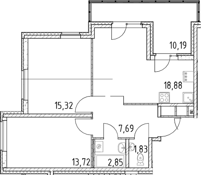 2-комнатная квартира 60.29 м², 10/23 эт., ЖК «Город Первых»